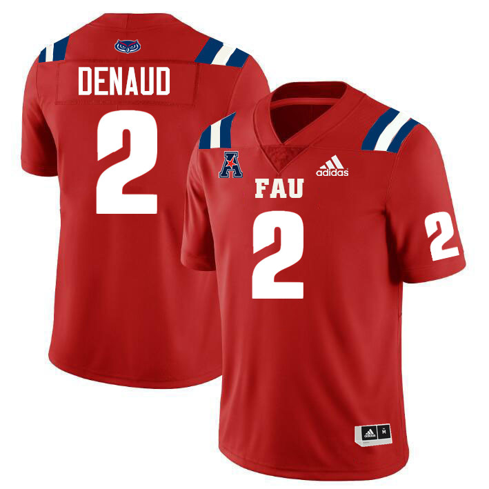 Florida Atlantic Owls #2 Wilky Denaud College Football Jerseys Stitched-Red